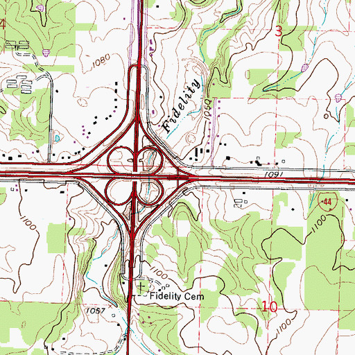 Topographic Map of Town of Fidelity, MO