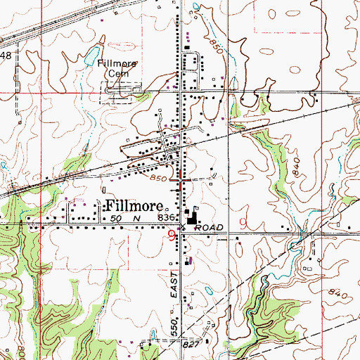 Topographic Map of Town of Fillmore, IN