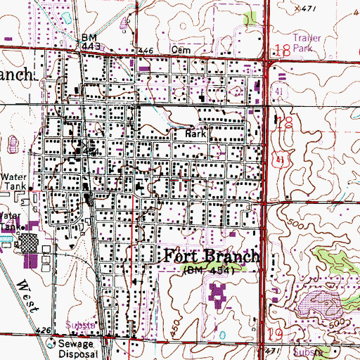 Topographic Map of Town of Fort Branch, IN