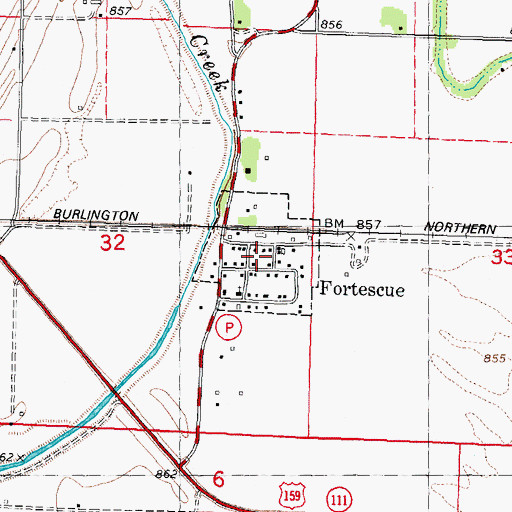 Topographic Map of Town of Fortescue, MO