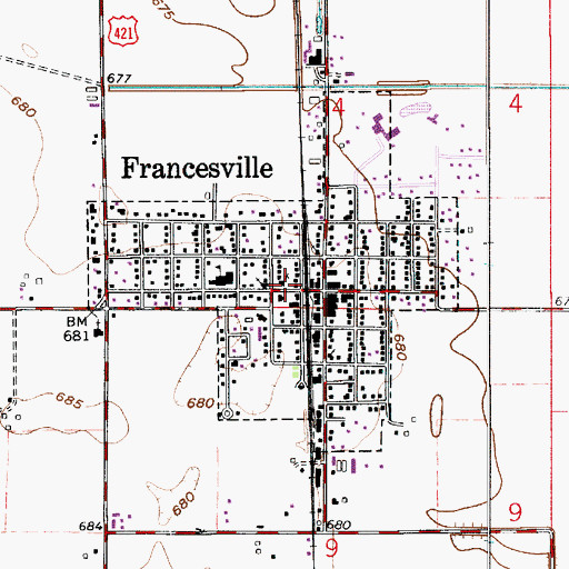 Topographic Map of Town of Francesville, IN