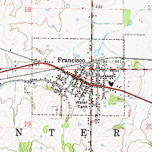 Topographic Map of Town of Francisco, IN