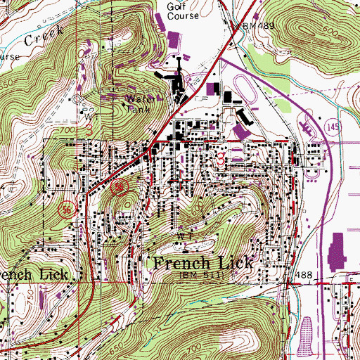 Topographic Map of Town of French Lick, IN