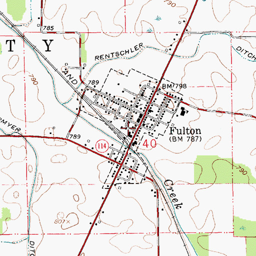 Topographic Map of Town of Fulton, IN
