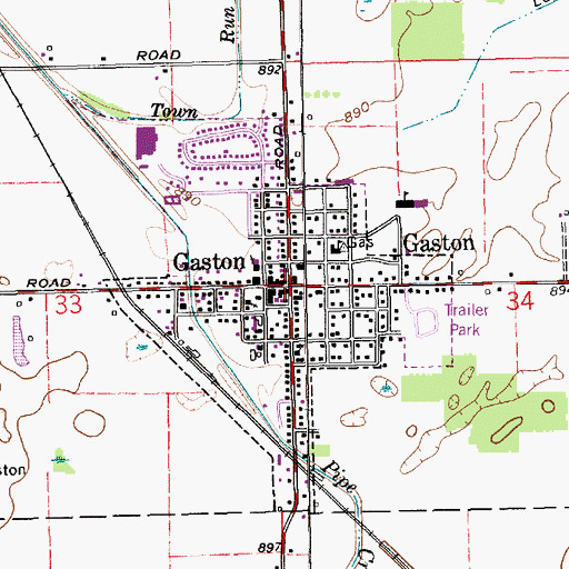 Topographic Map of Town of Gaston, IN