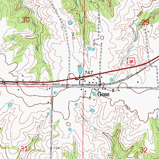 Topographic Map of Town of Goss, MO