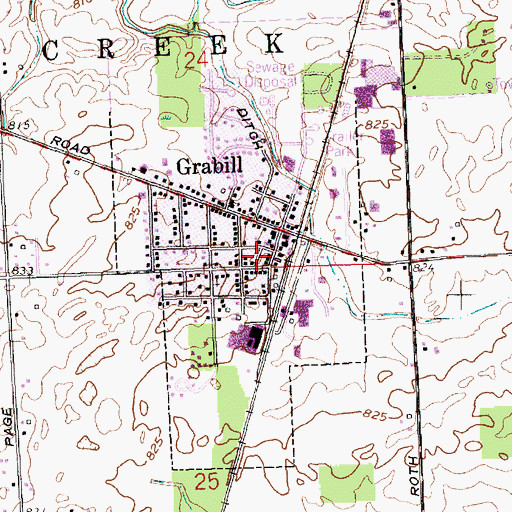 Topographic Map of Town of Grabill, IN
