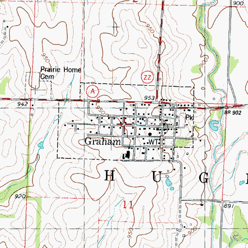 Topographic Map of Town of Graham, MO