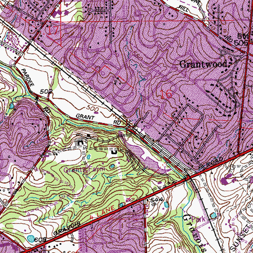Topographic Map of Town of Grantwood Village, MO
