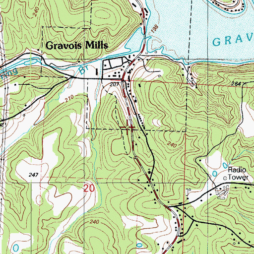 Topographic Map of Town of Gravois Mills, MO