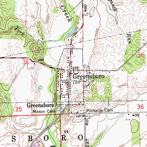 Topographic Map of Town of Greensboro, IN