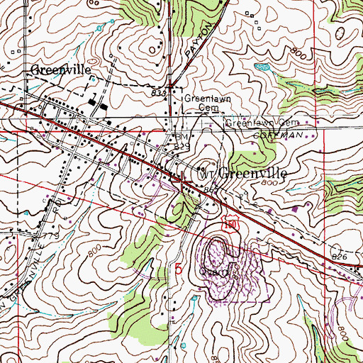 Topographic Map of Town of Greenville, IN