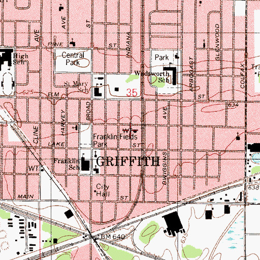 Topographic Map of Town of Griffith, IN