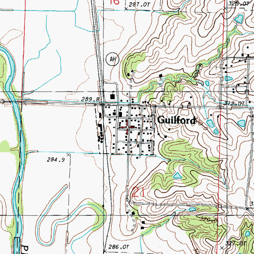 Topographic Map of Town of Guilford, MO