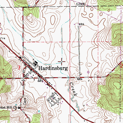 Topographic Map of Town of Hardinsburg, IN