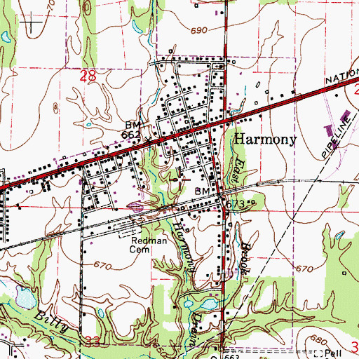 Topographic Map of Town of Harmony, IN
