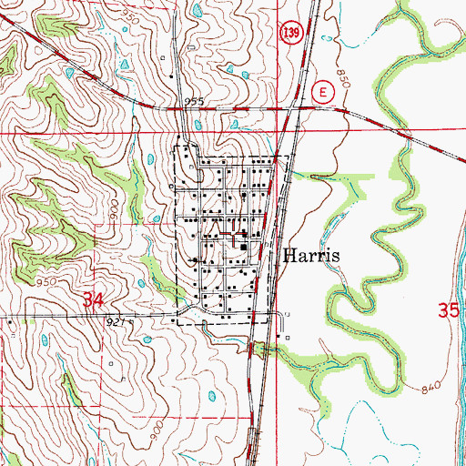 Topographic Map of Town of Harris, MO