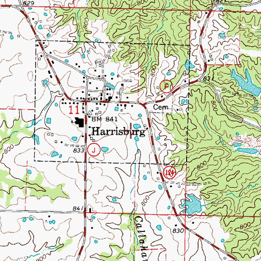 Topographic Map of Town of Harrisburg, MO