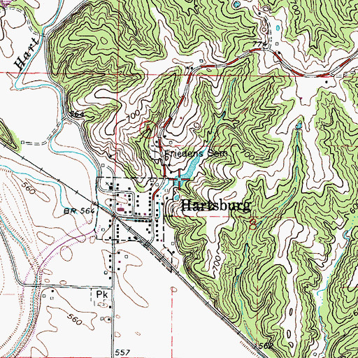 Topographic Map of Town of Hartsburg, MO