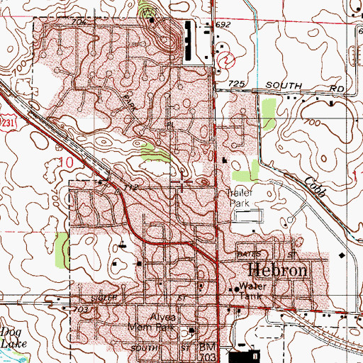 Topographic Map of Town of Hebron, IN