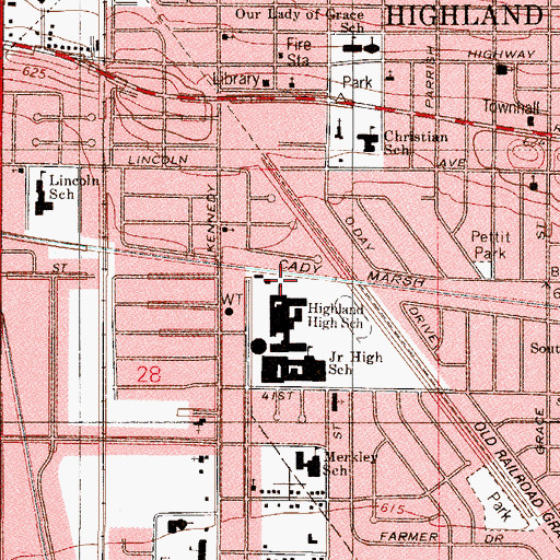 Topographic Map of Town of Highland, IN