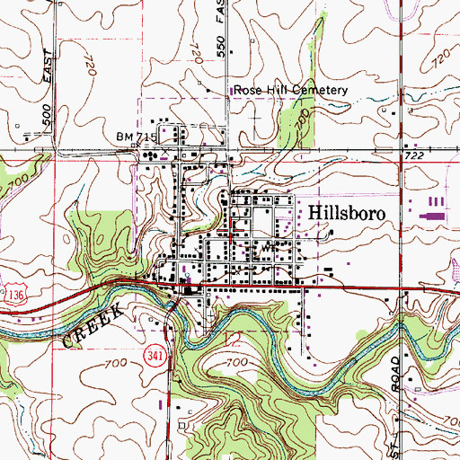 Topographic Map of Town of Hillsboro, IN