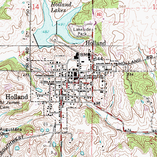 Topographic Map of Town of Holland, IN