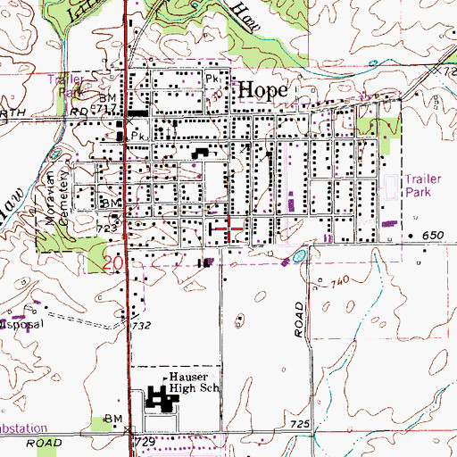 Topographic Map of Town of Hope, IN