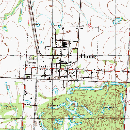 Topographic Map of Town of Hume, MO