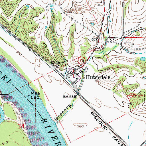 Topographic Map of Town of Huntsdale, MO