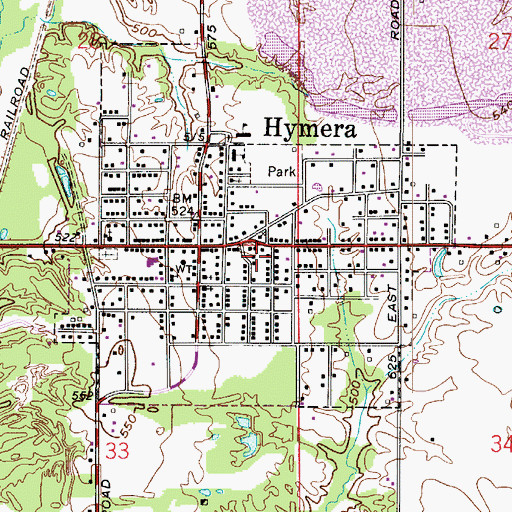 Topographic Map of Town of Hymera, IN