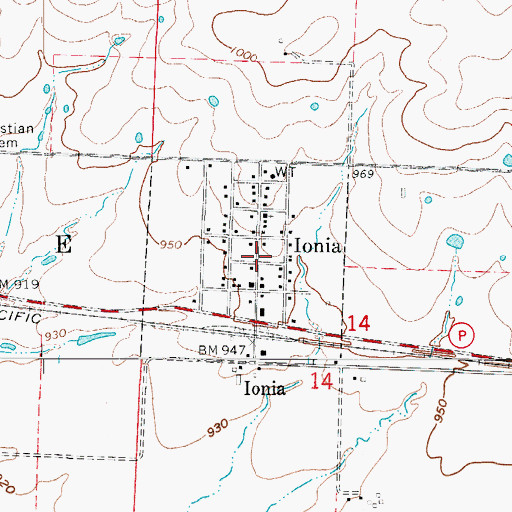 Topographic Map of Town of Ionia, MO