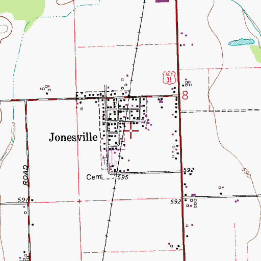 Topographic Map of Town of Jonesville, IN