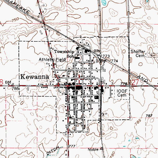 Topographic Map of Town of Kewanna, IN