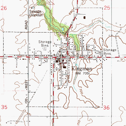 Topographic Map of Town of Kingman, IN