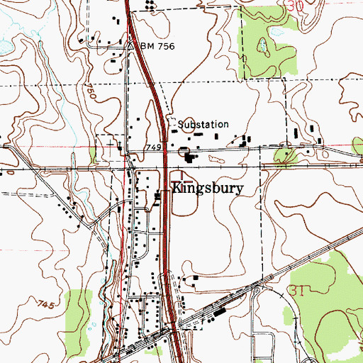 Topographic Map of Town of Kingsbury, IN