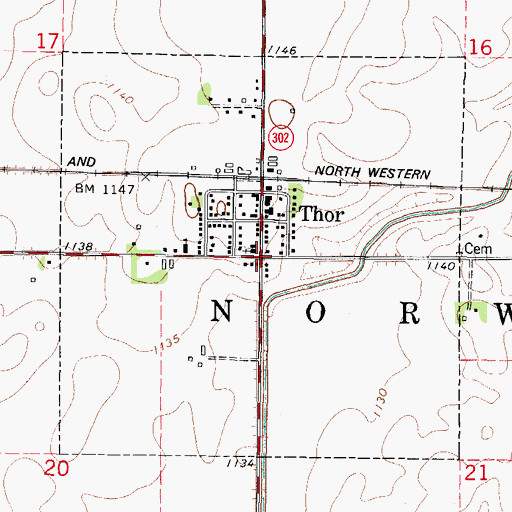 Topographic Map of City of Thor, IA