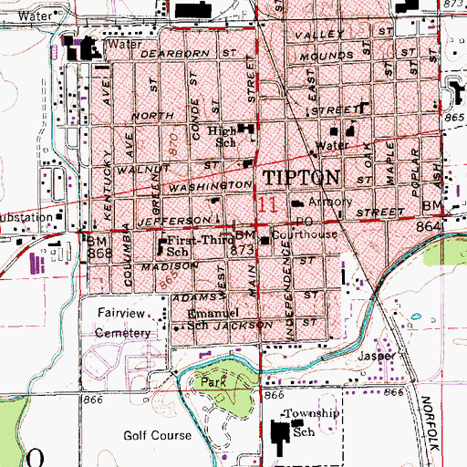 Topographic Map of City of Tipton, IN