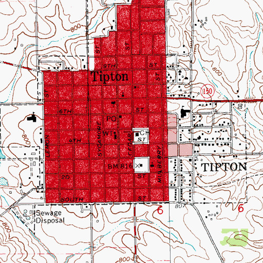 Topographic Map of City of Tipton, IA