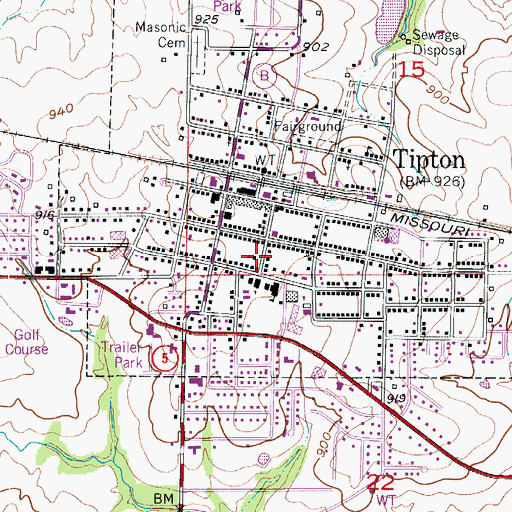 Topographic Map of City of Tipton, MO