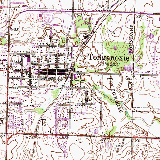 Topographic Map of City of Tonganoxie, KS