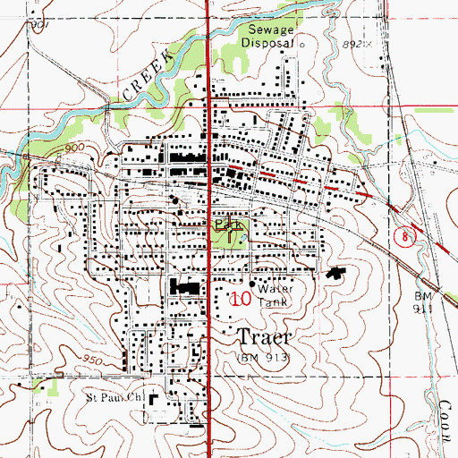 Topographic Map of City of Traer, IA