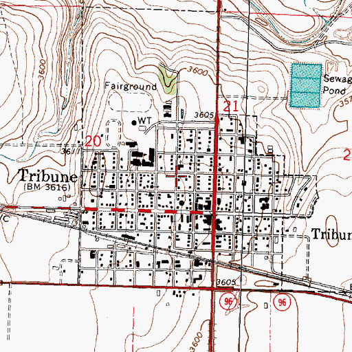 Topographic Map of City of Tribune, KS