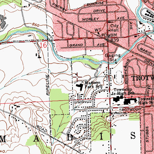 Topographic Map of City of Trotwood, OH