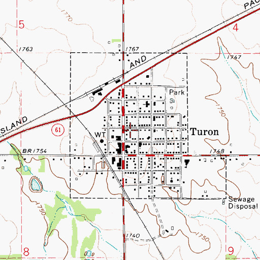 Topographic Map of City of Turon, KS