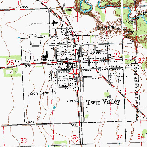 Topographic Map of City of Twin Valley, MN