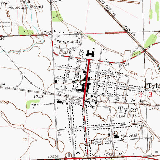 Topographic Map of City of Tyler, MN