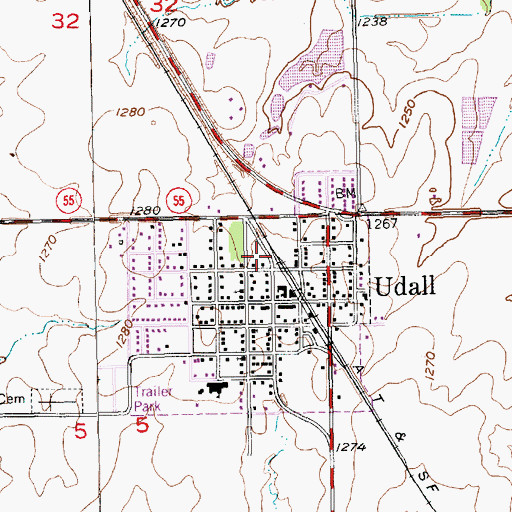 Topographic Map of City of Udall, KS