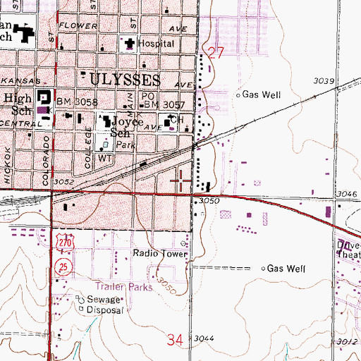 Topographic Map of City of Ulysses, KS
