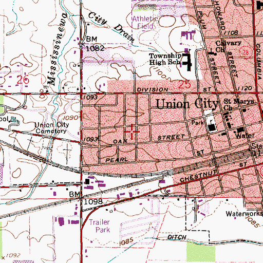 Topographic Map of City of Union City, IN